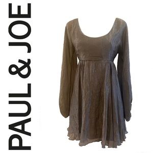 PAUL & JOE silk blend taupe metallic dress